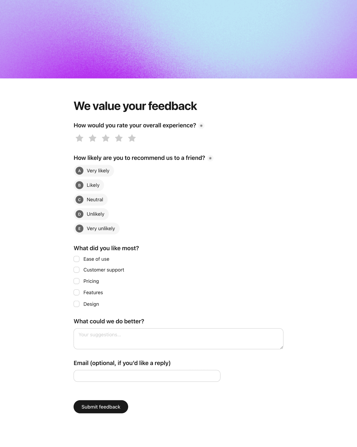 Customer feedback survey preview